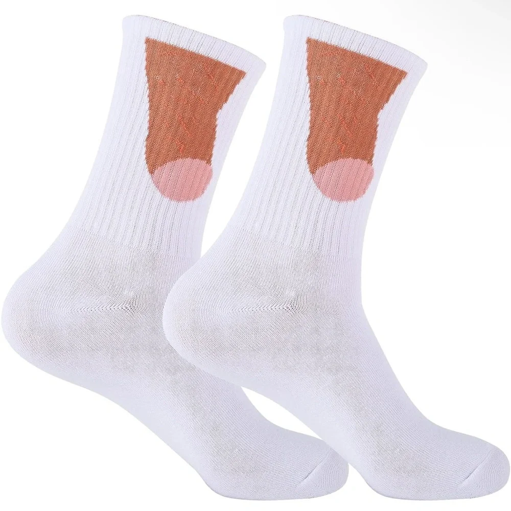 White Casual Crew Socks with Peach Accent - Men